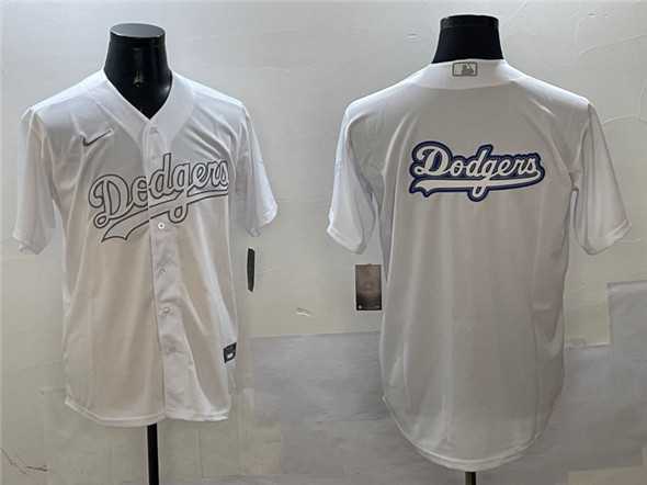 Mens Los Angeles Dodgers Team Big Logo White Cool Base Stitched Jersey